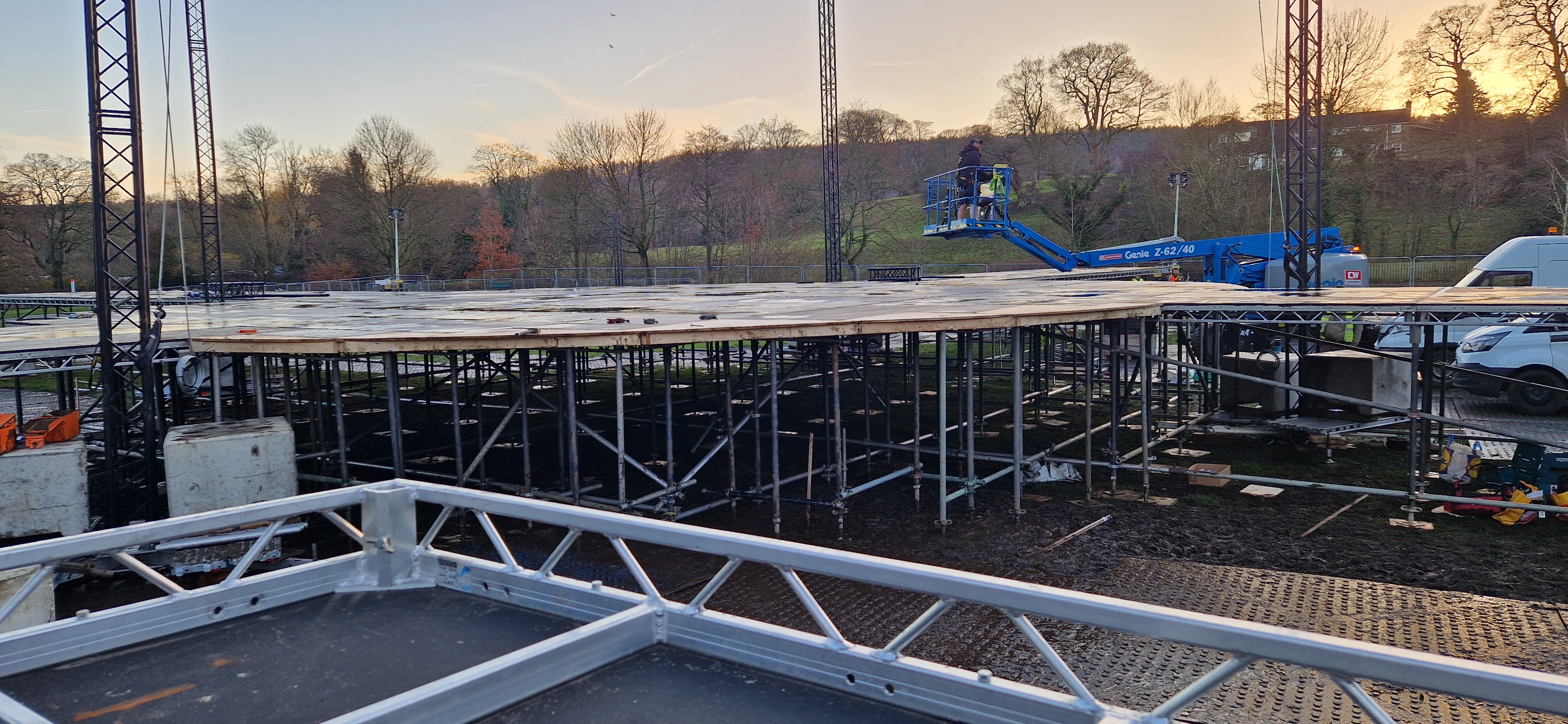 Brighter Still — Litedeck platform mid-build in outdoor field, December 2025