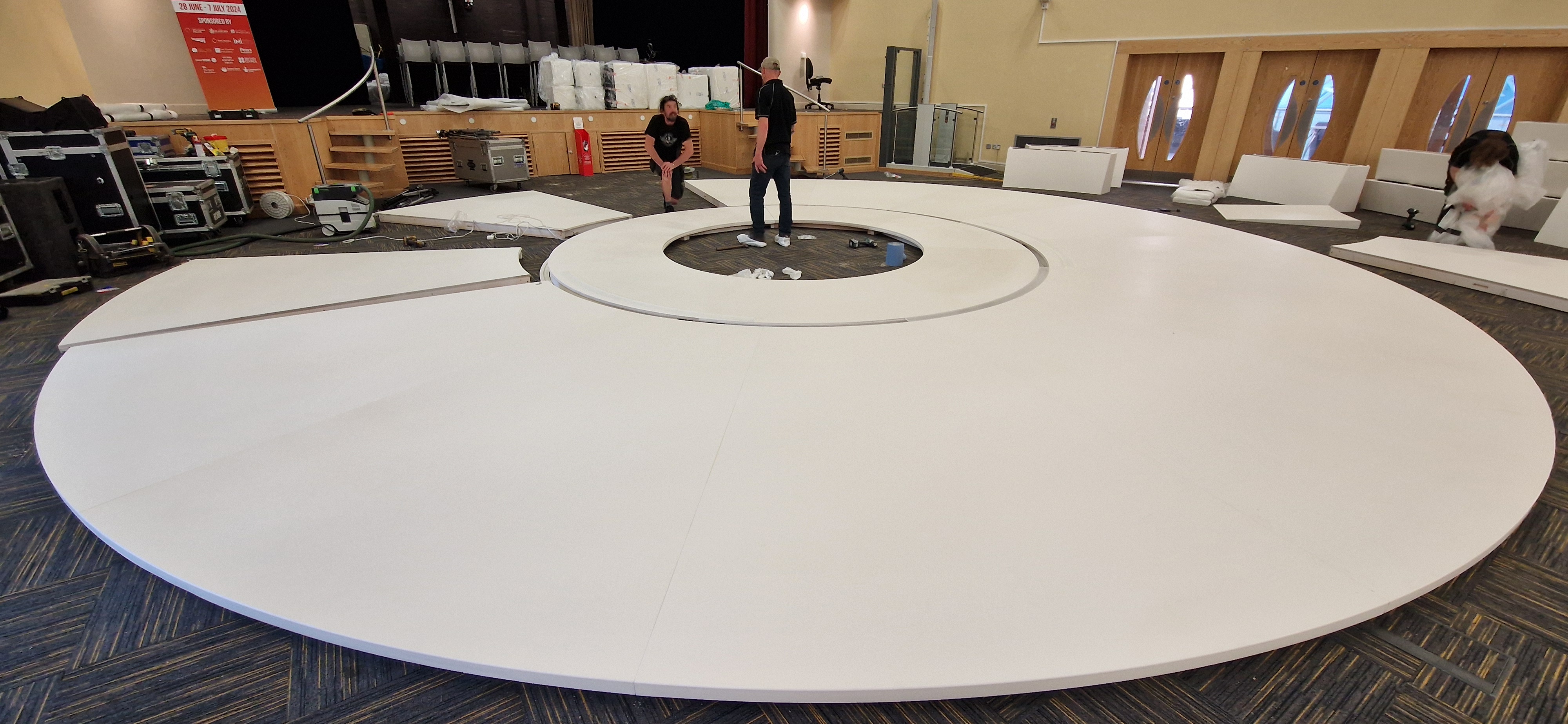 Doha Debates — circular stage construction in progress on site