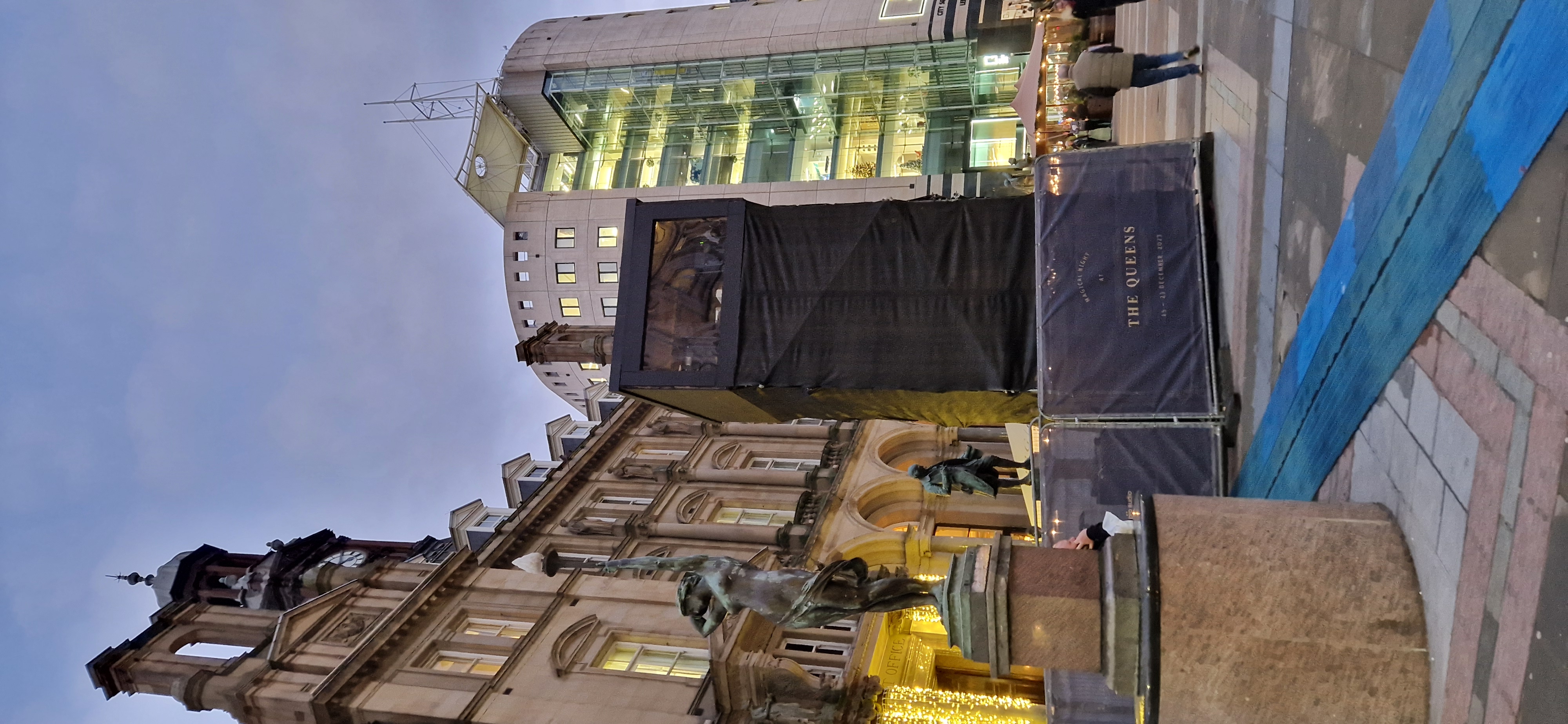 Queens Hotel Leeds — 2.5m x 2.5m x 8m Layher projection tower, completed install