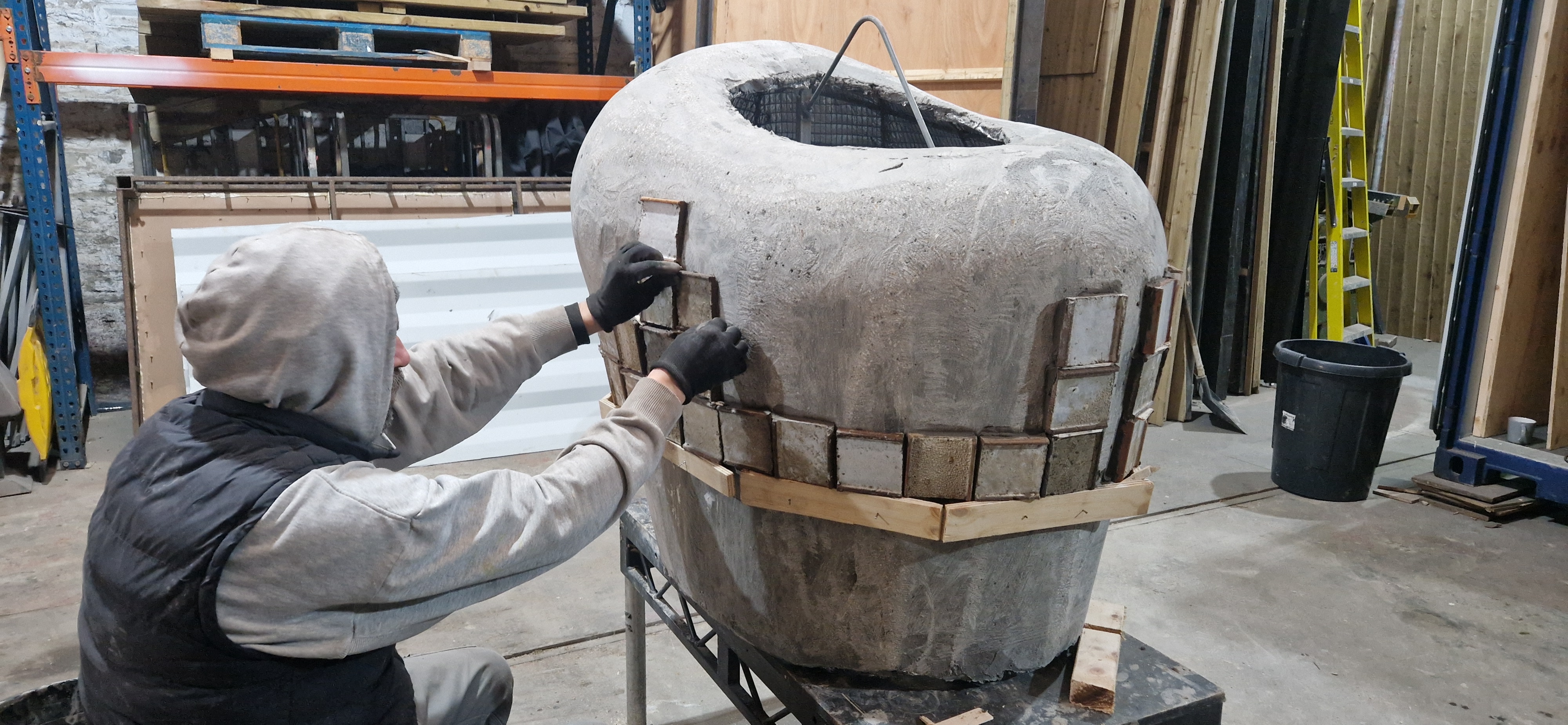 Signs of the Times — planter fabrication in Raven Staging workshop
